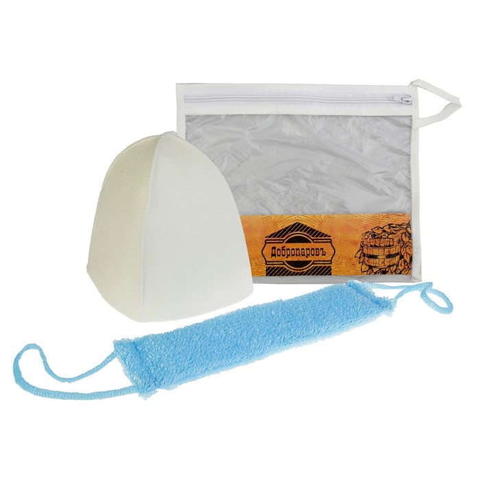 Набор для бани в косметичке "Классический" шапка, мочалка