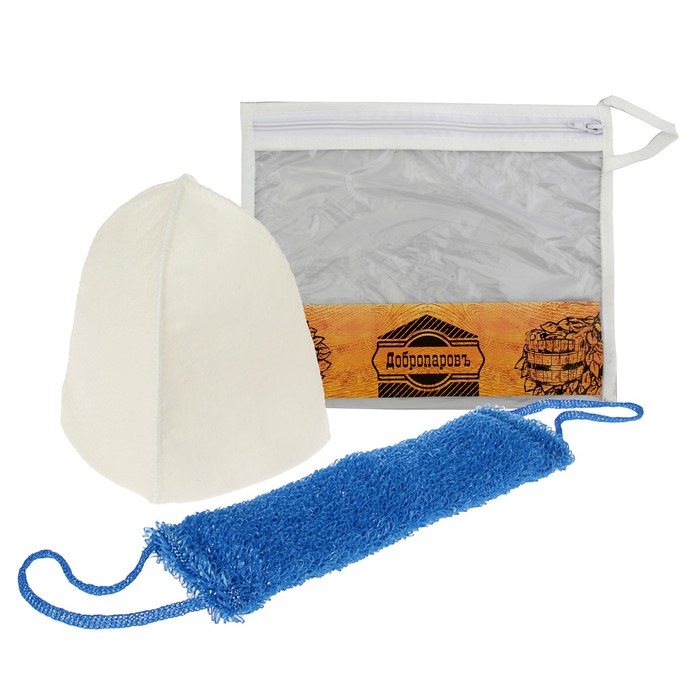 Набор для бани в косметичке "Классический" шапка, мочалка