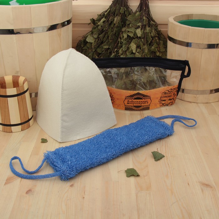 Набор для бани в косметичке "Классический" шапка, мочалка