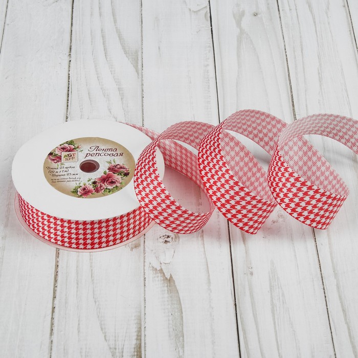 Лента репсовая "Орнамент", 25мм, 22±1м, цвет красный