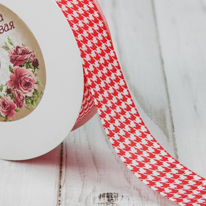 Лента репсовая "Орнамент", 25мм, 22±1м, цвет красный