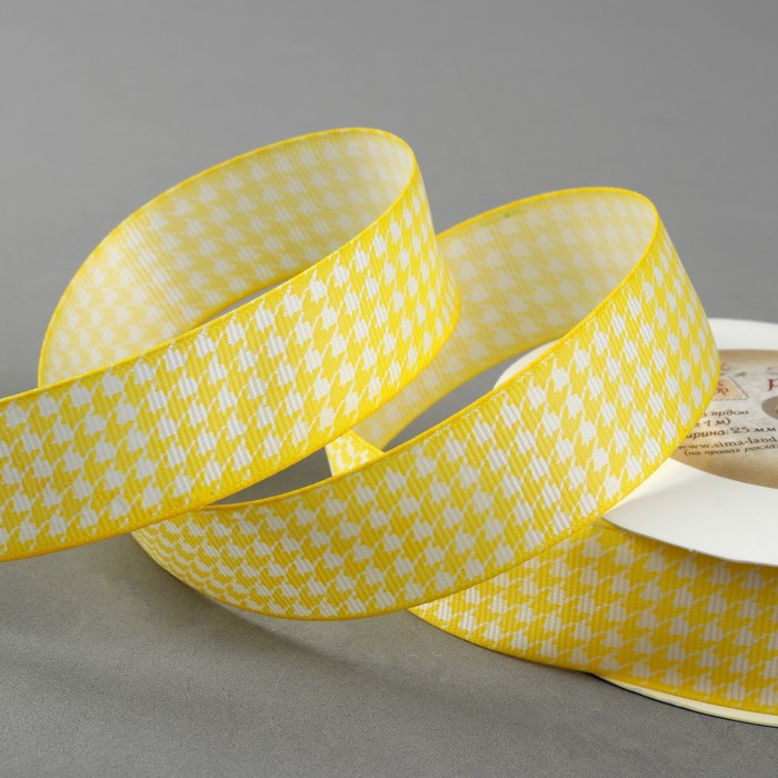 Лента репсовая "Орнамент", 25мм, 22±1м, цвет жёлтый