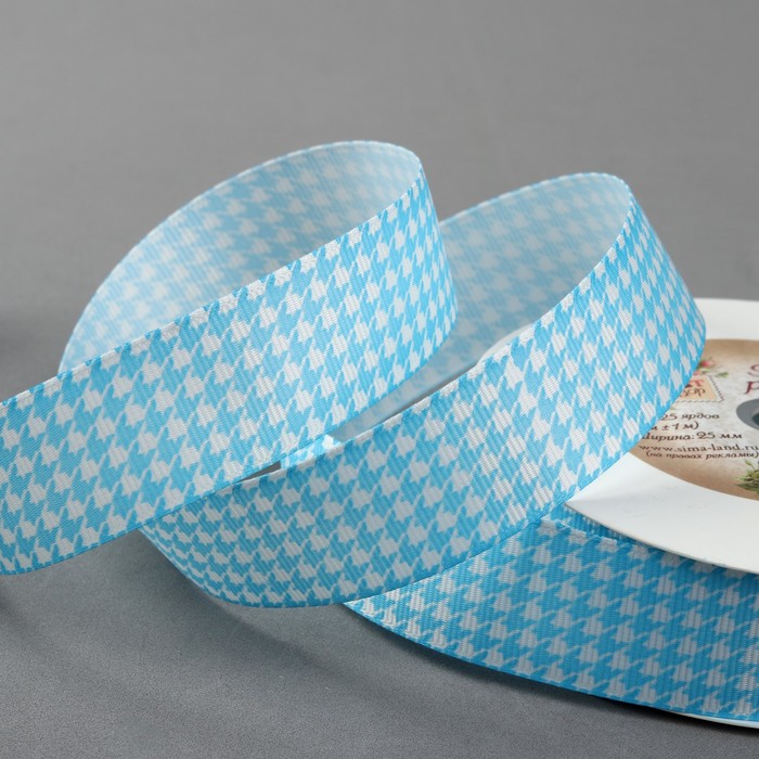 Лента репсовая "Орнамент", 25мм, 22±1м, цвет голубой