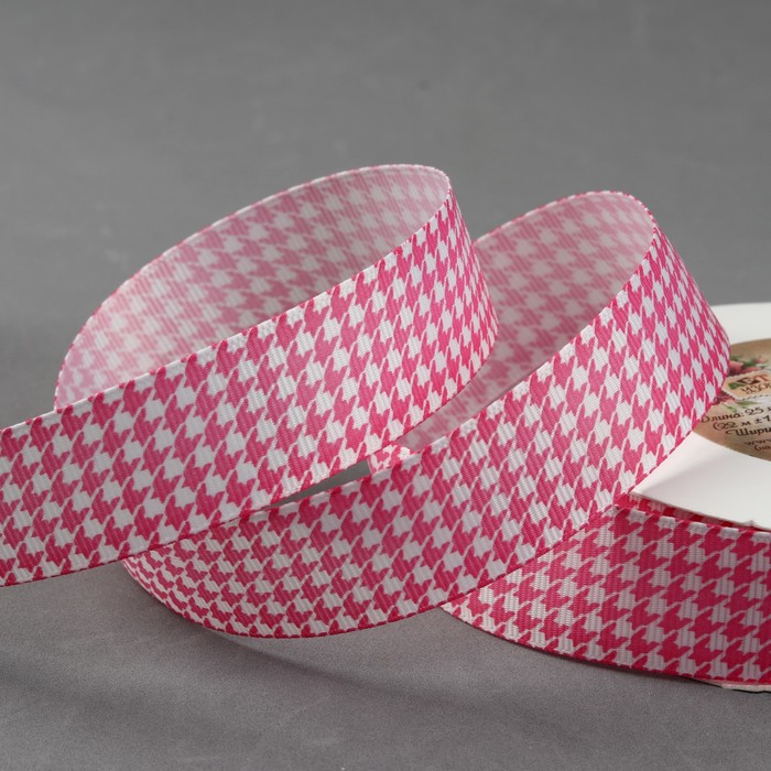 Лента репсовая "Орнамент", 25мм, 22±1м, цвет розовый