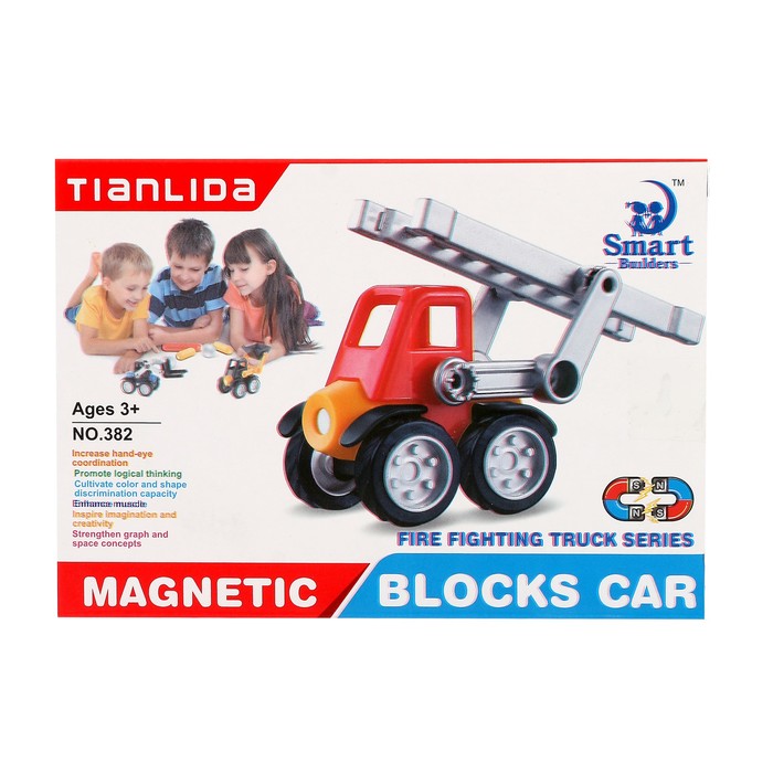 Конструктор магнитный «Пожарная машина», 6 деталей