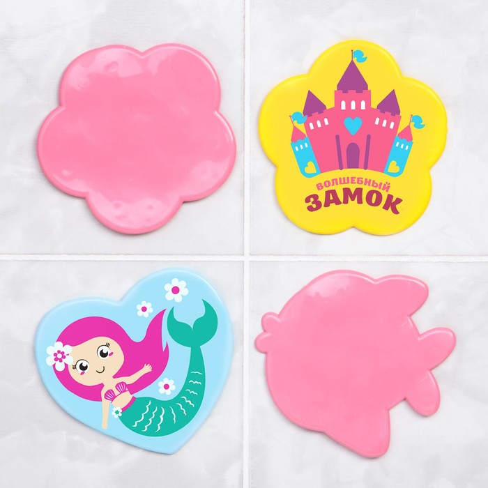 Мини-коврики для ванны «Русалочка», на присосках, набор 4 шт.