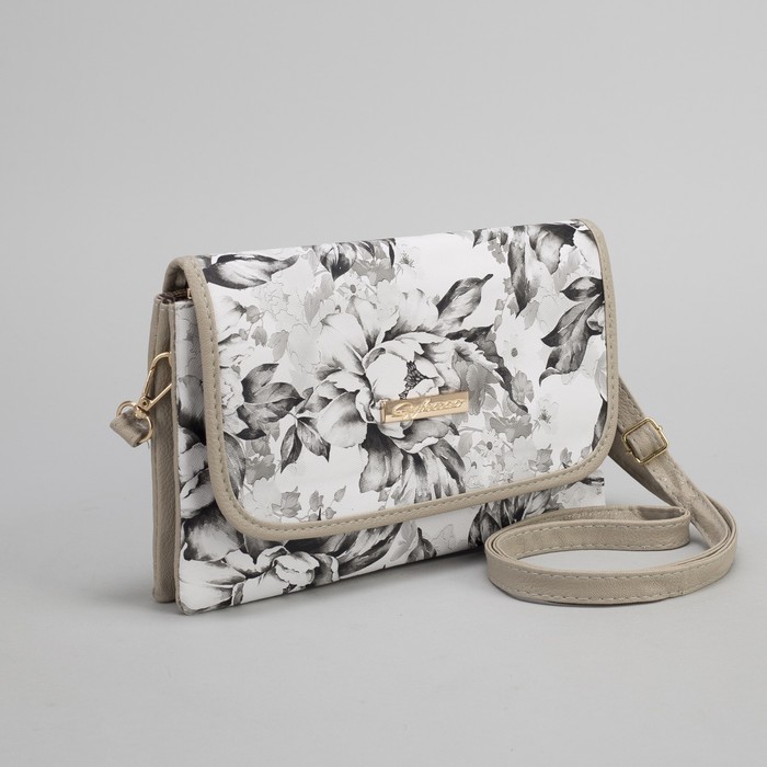 Клатч женский, 3 отдела на молнии, длинный ремень, цвет хаки