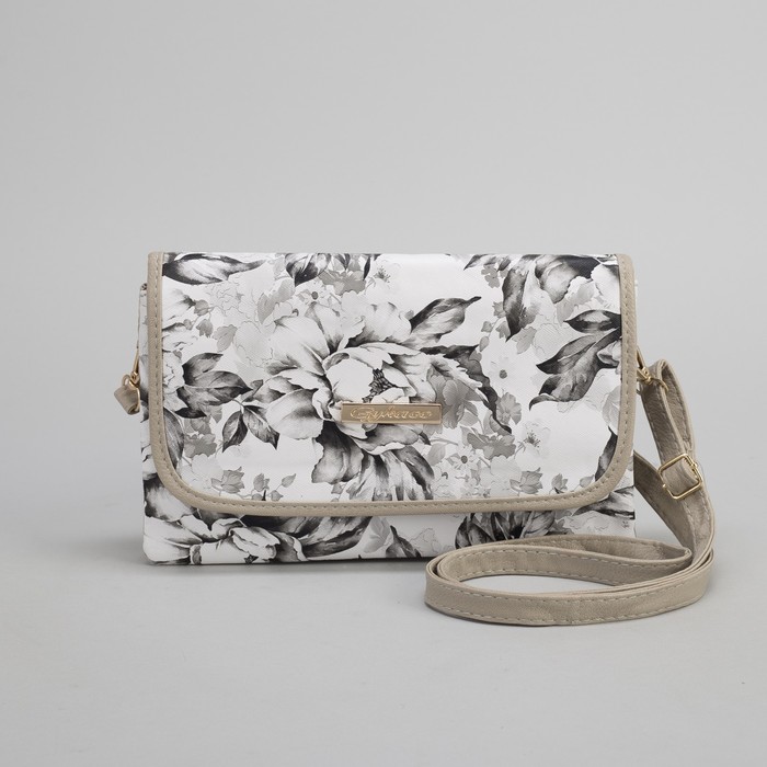 Клатч женский, 3 отдела на молнии, длинный ремень, цвет хаки