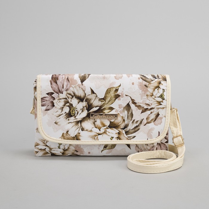 Клатч женский, 3 отдела на молнии, длинный ремень, цвет бежевый