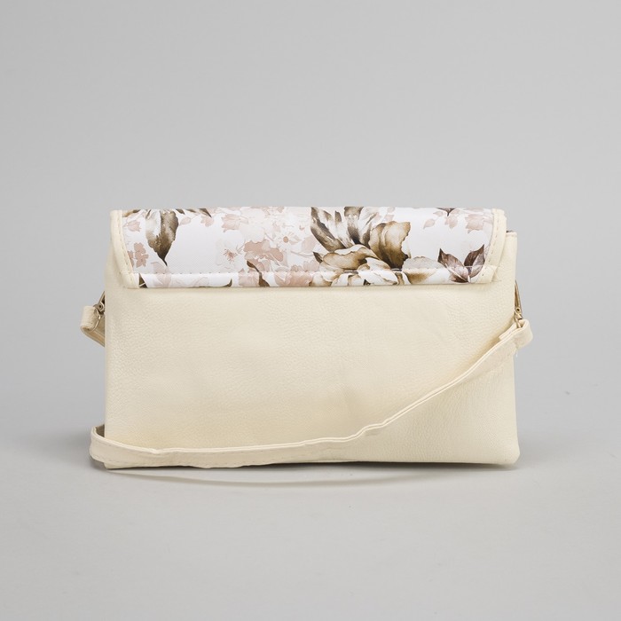 Клатч женский, 3 отдела на молнии, длинный ремень, цвет бежевый