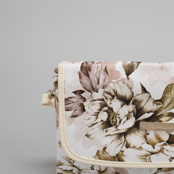 Клатч женский, 3 отдела на молнии, длинный ремень, цвет бежевый