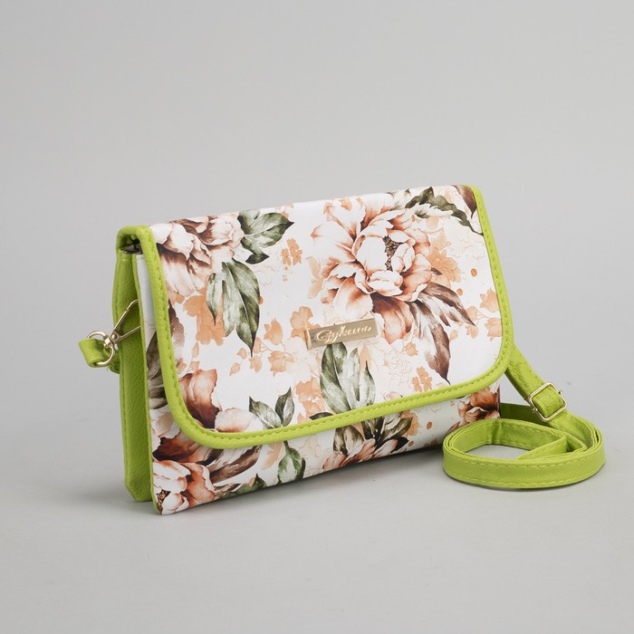 Клатч женский, 3 отдела на молнии, длинный ремень, цвет зелёный