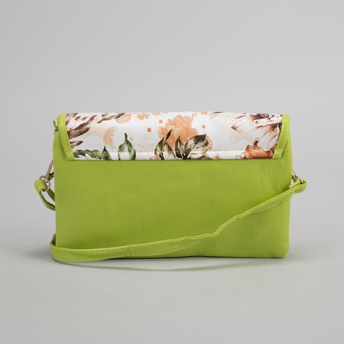 Клатч женский, 3 отдела на молнии, длинный ремень, цвет зелёный