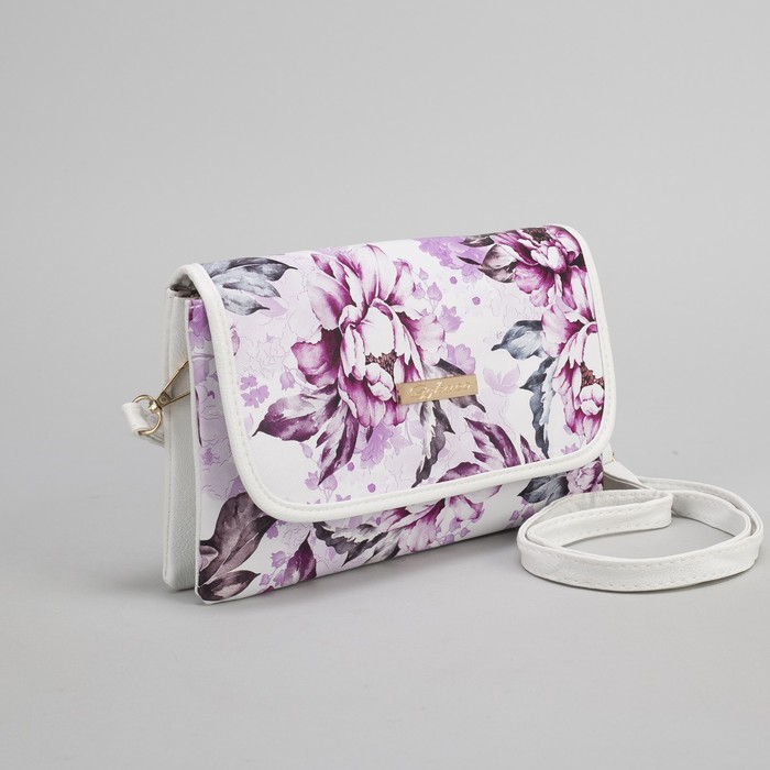 Клатч женский, 3 отдела на молнии, длинный ремень, цвет белый