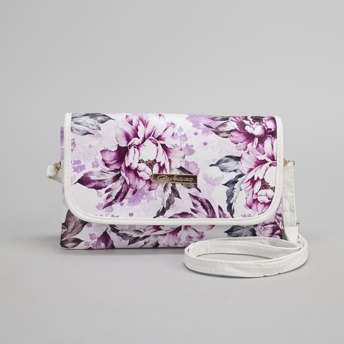 Клатч женский, 3 отдела на молнии, длинный ремень, цвет белый