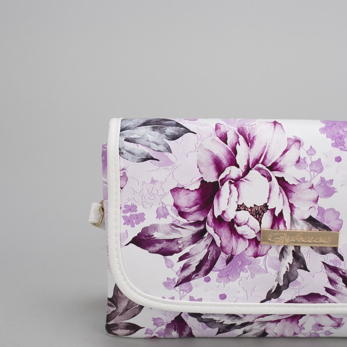 Клатч женский, 3 отдела на молнии, длинный ремень, цвет белый