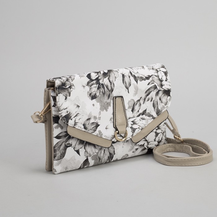 Клатч женский, 3 отдела на молнии, наружный карман, длинный ремень, цвет хаки