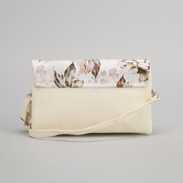 Клатч женский, 3 отдела на молнии, наружный карман, длинный ремень, цвет бежевый