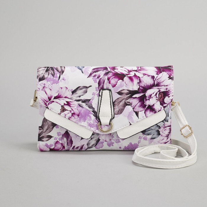 Клатч женский, 3 отдела на молнии, наружный карман, длинный ремень, цвет белый