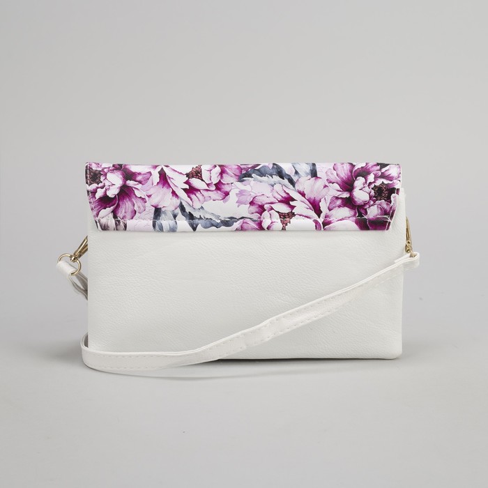 Клатч женский, 3 отдела на молнии, наружный карман, длинный ремень, цвет белый