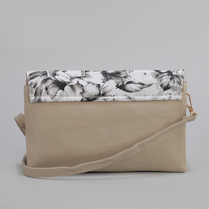 Клатч женский, 3 отдела на молнии, длинный ремень, цвет серый