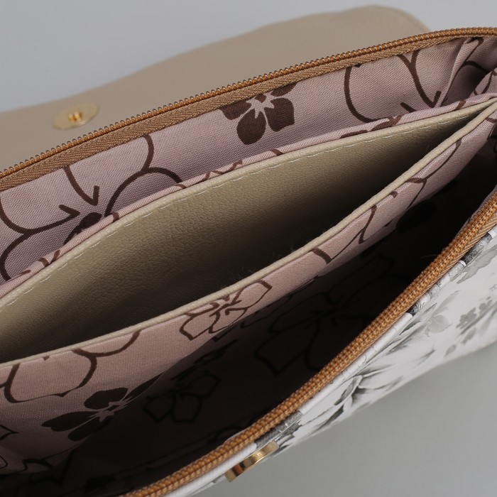 Клатч женский, 3 отдела на молнии, длинный ремень, цвет серый