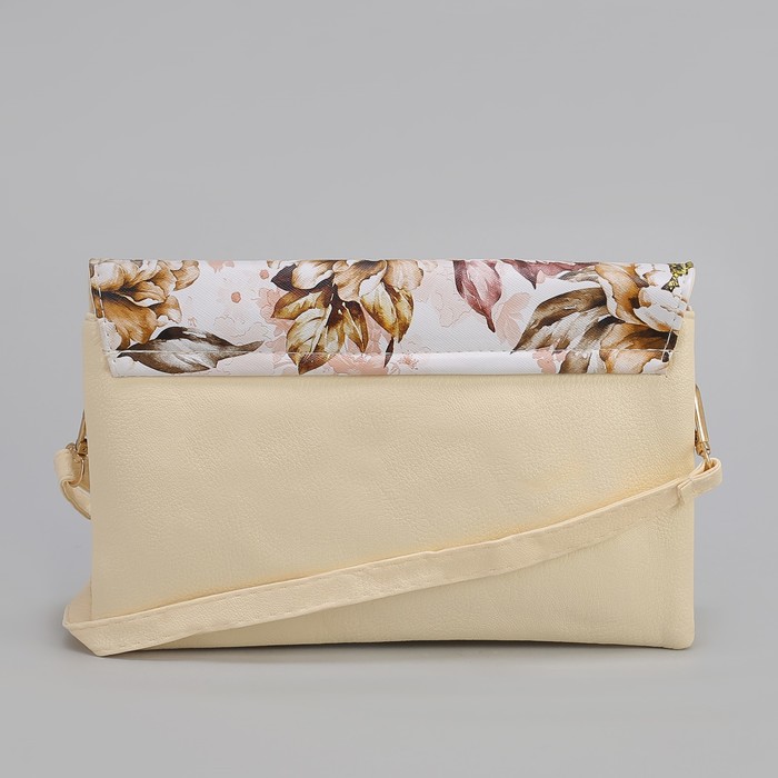 Клатч женский, 3 отдела на молнии, длинный ремень, цвет бежевый