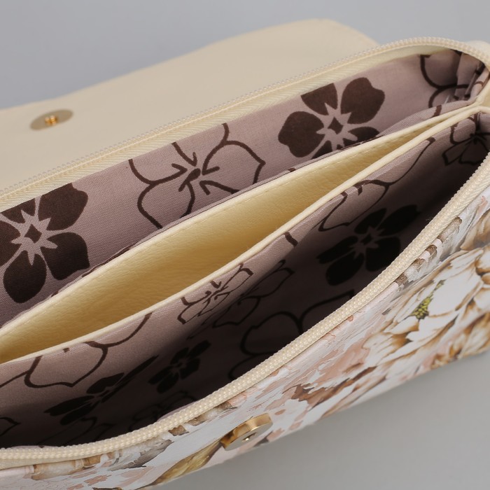 Клатч женский, 3 отдела на молнии, длинный ремень, цвет бежевый