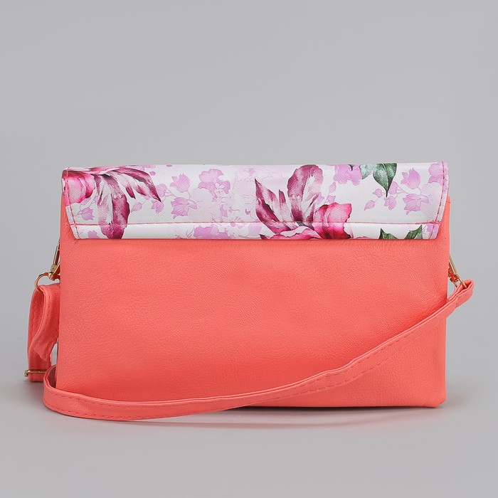 Клатч женский, 3 отдела на молнии, длинный ремень, цвет розовый