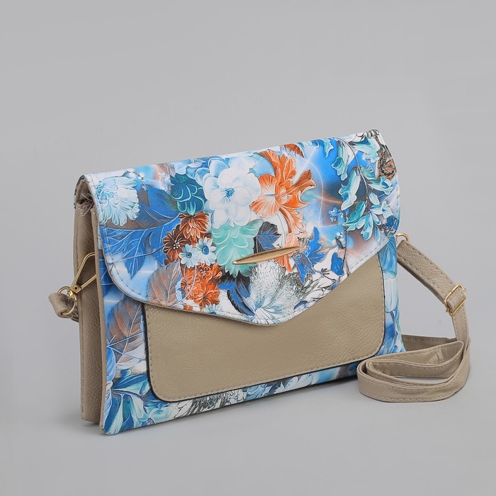 Клатч женский, 3 отдела на молнии, длинный ремень, цвет хаки