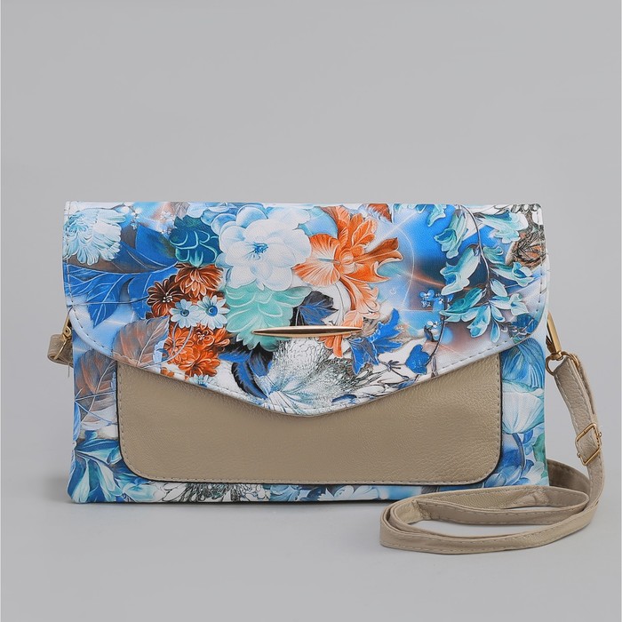 Клатч женский, 3 отдела на молнии, длинный ремень, цвет хаки