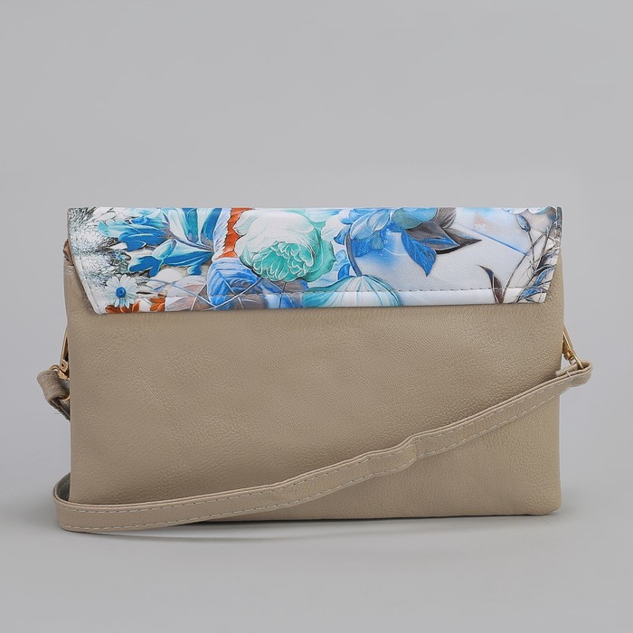 Клатч женский, 3 отдела на молнии, длинный ремень, цвет хаки