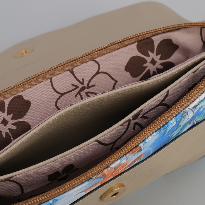 Клатч женский, 3 отдела на молнии, длинный ремень, цвет хаки