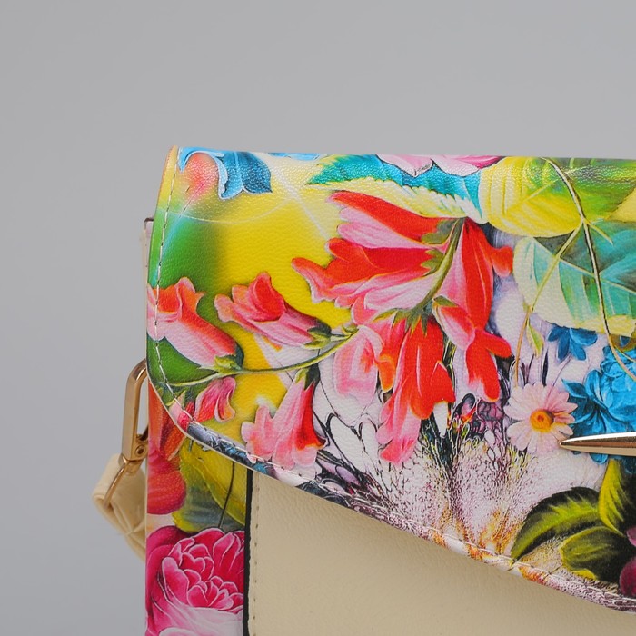 Клатч женский, 3 отдела на молнии, длинный ремень, цвет бежевый