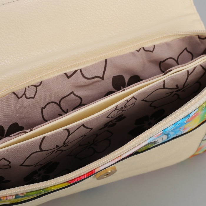 Клатч женский, 3 отдела на молнии, длинный ремень, цвет бежевый