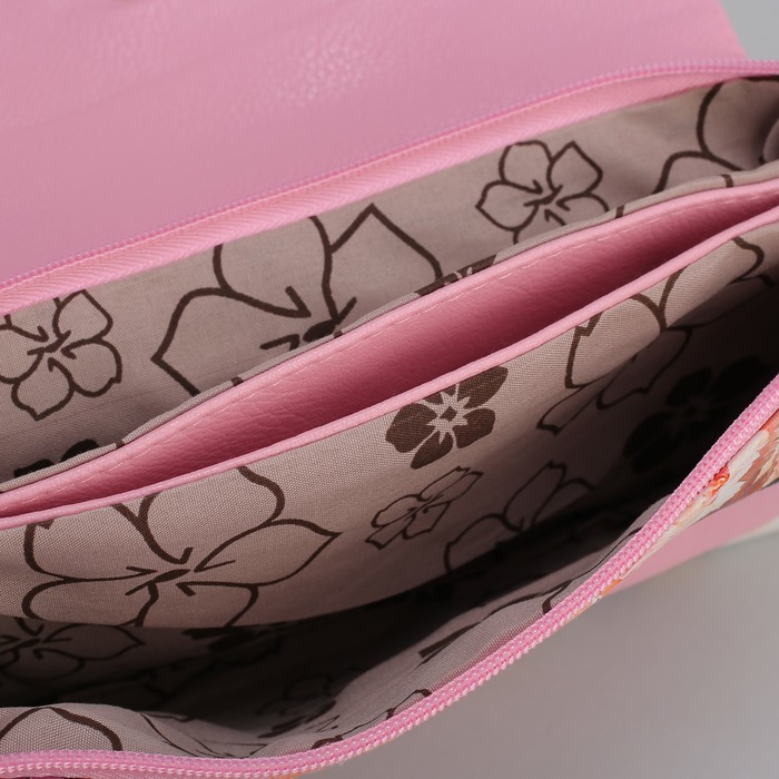 Клатч женский, 3 отдела на молнии, длинный ремень, цвет розовый