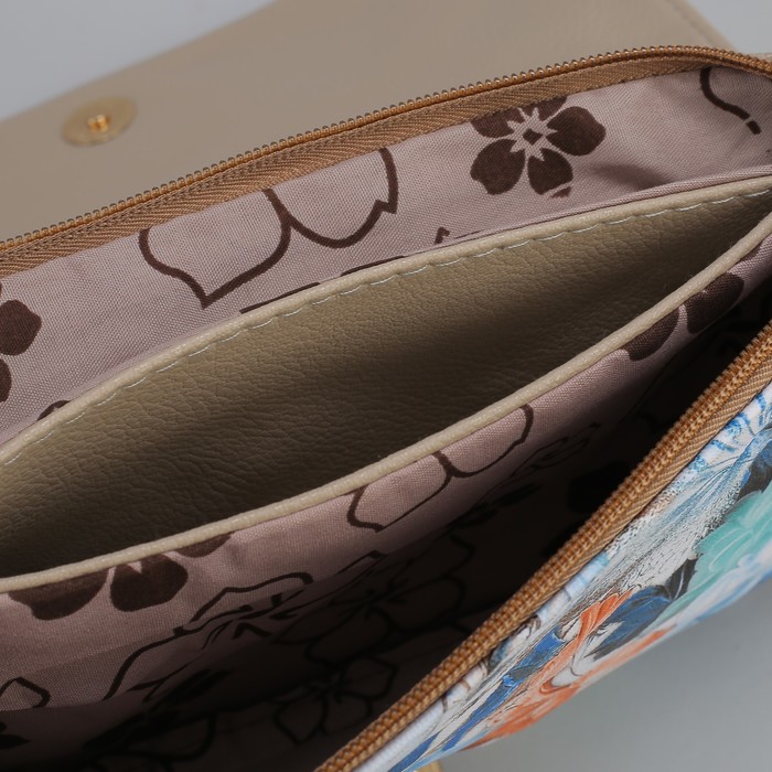 Клатч женский, 3 отдела на молнии, длинный ремень, цвет серый