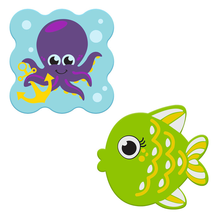 Мини-коврики для ванны «Морские жители», на присосках, набор 2 шт.