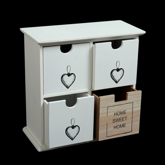 Шкатулка дерево комод 4 ящика "Сердца. Home sweet home" 24,6х24,5х11,5 см