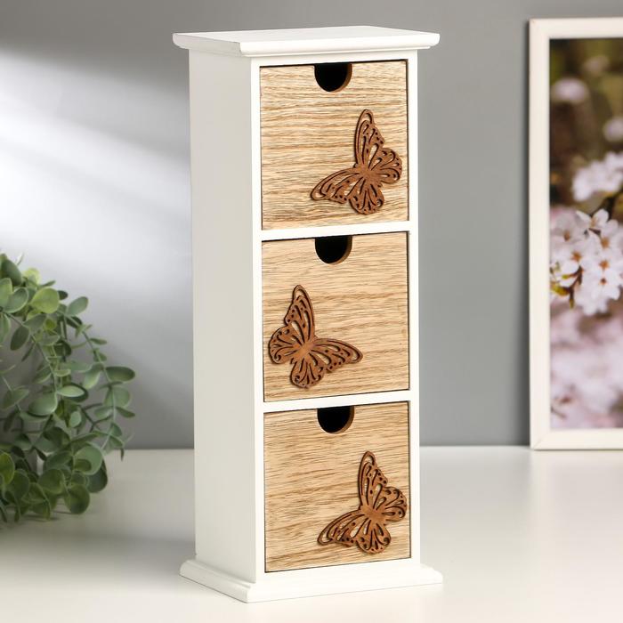 Шкатулка дерево комод 3 ящика "Ажурные бабочки" 33,8х13х10 см