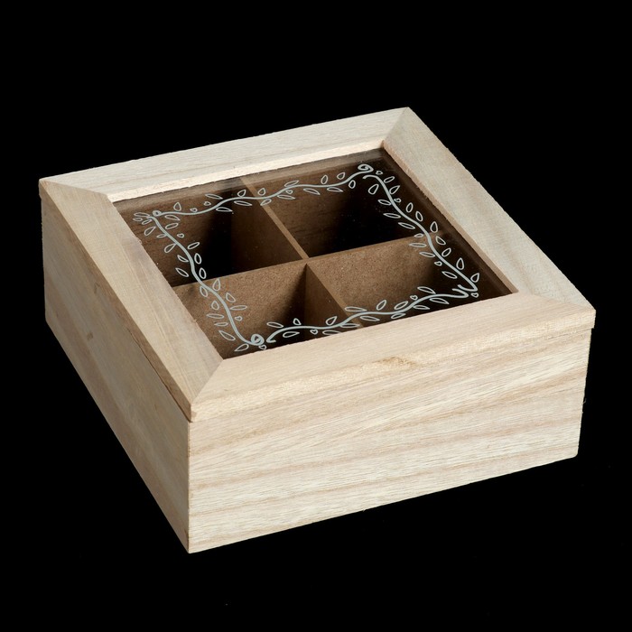 Шкатулка дерево с делениями под чай "Растительный узор" 6,7х15,9х15,8 см