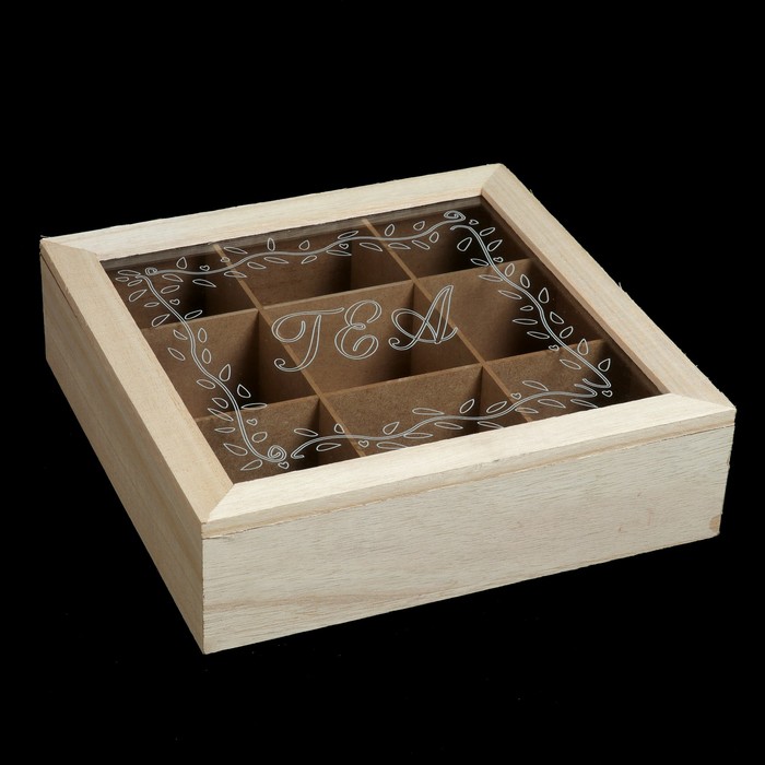 Шкатулка дерево с делениями под чай "Растительный узор" 6,7х24х24 см