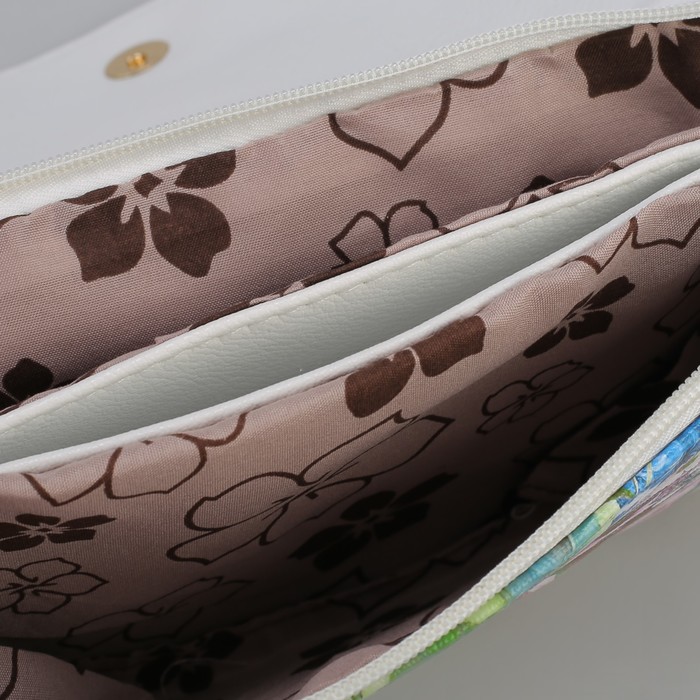 Клатч женский, 3 отдела на молнии, длинный ремень, цвет белый