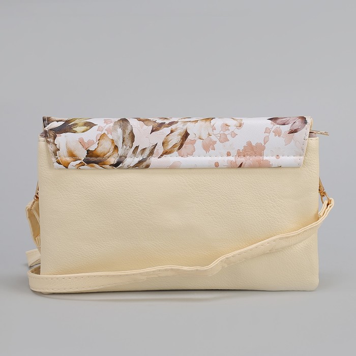 Клатч женский, 3 отдела на молнии, длинный ремень, цвет бежевый