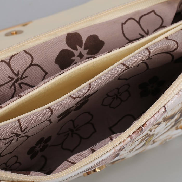 Клатч женский, 3 отдела на молнии, длинный ремень, цвет бежевый