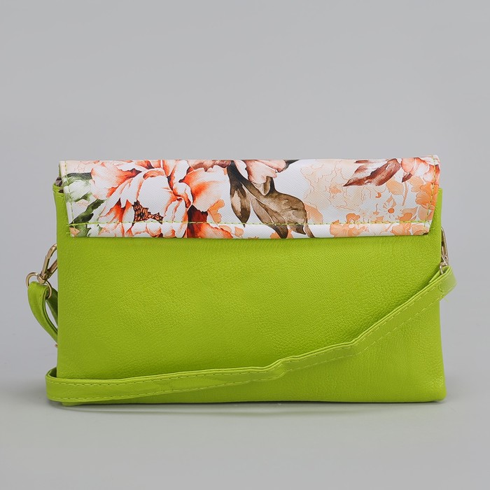 Клатч женский, 3 отдела на молнии, длинный ремень, цвет зелёный