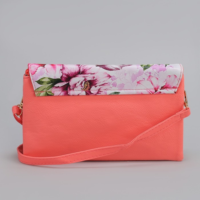 Клатч женский, 3 отдела на молнии, длинный ремень, цвет розовый