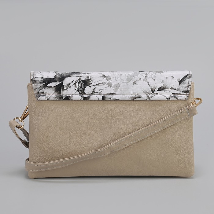 Клатч женский, 3 отдела на молнии, 2 наружных кармана, длинный ремень, цвет хаки