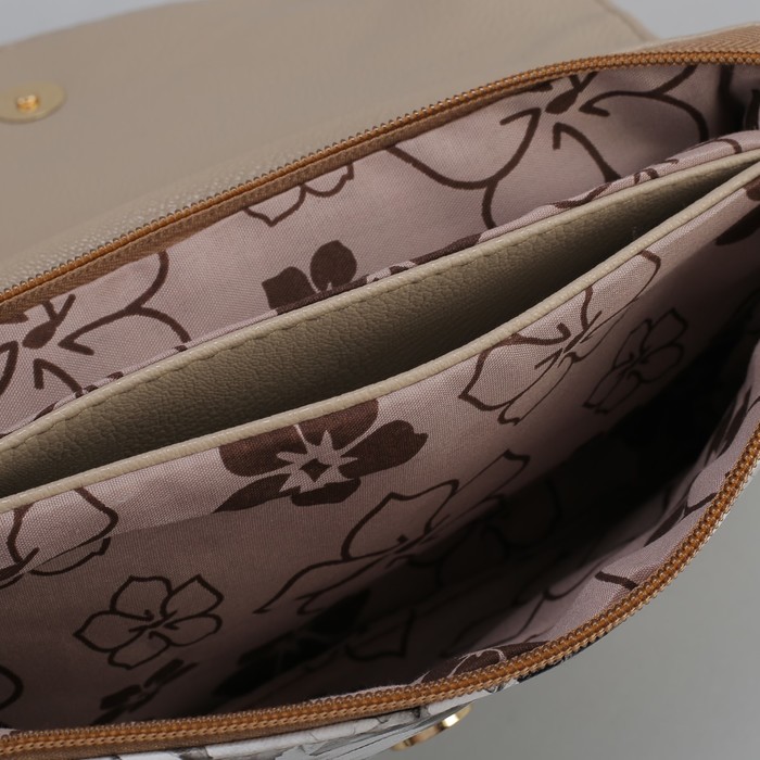 Клатч женский, 3 отдела на молнии, 2 наружных кармана, длинный ремень, цвет хаки