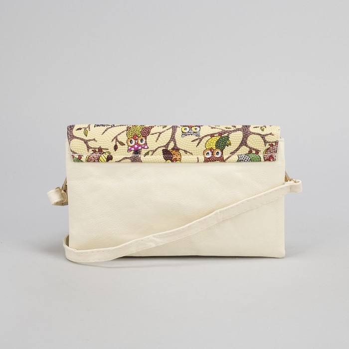 Клатч женский, 3 отдела на молнии, длинный ремень, цвет бежевый